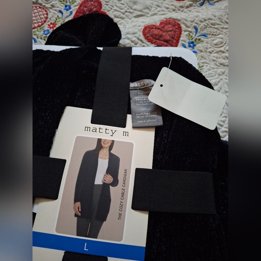 Matty M Black Chenille Long Cardigan Open Sweater NWT Ladies' Large - Picture 4 of 8
